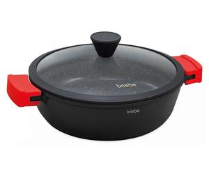 Briebe Black Titanium Poêle à servir pour inductionTitan, Casserole 36cm Fonte d'aluminium Couvercle en verre sans Noir