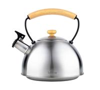 briebe Bouilloire Induction Sifflante, Retro, Acier Inoxydable 2,3 L, Tout Feux: Plaque Vitrocéramique, Gaz, Électrique, Poignée en Bois Cool Touch, Vintage, Pour Thé, Café, Tea Pot, Inox