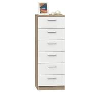 briebe Chiffonnier pour chambre haute, commode, 6 tiroirs, 110 x 40 x 40 cm (hauteur x largeur x profondeur), chambre double, jeune, enfant, Nova, chêne cambrian/blanc
