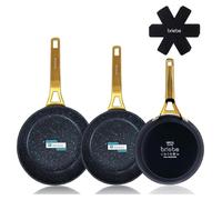Briebe Gold Titanium Set 3 poêles à induction antiadhésives Titan 18-20-24cm, Aluminium forgé Noir
