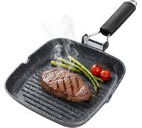 Briebe GP1158 Poêle à griller à induction antiadhésive en titane Poêle à steak 24x24cm Fonte d'aluminium sans Noir