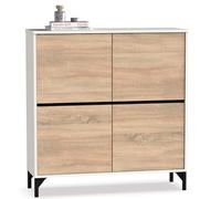 briebe Harmony Meuble à chaussures en bois pour entrée, 4 portes, 96,5 x 101 x 33 cm (hauteur x largeur x profondeur) 20 paires environ, chêne cambrian/blanc