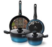 Briebe Mare MARE - Set de casseroles en acier forgé pour cuisinières à induction, 6 pièces, revêtement antiadhésif bleu