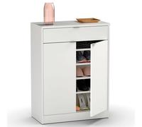briebe Meuble à chaussures d'entrée étroit pour chambre, 2 portes, 1 tiroir, 101 x 75 x 36 cm (hauteur x largeur x profondeur), 20 paires de chaussures, Domus blanc brillant