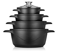 Briebe MGK-12 Set de casseroles à induction 8-pièces en fonte d'aluminium 4 casseroles 4 couvercles en verre noir
