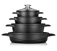 Briebe MGK-17 Casserole à induction 8 pièces fonte d'aluminium 4 casseroles 4 couvercles en verre noir