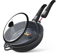 Briebe MGK19S Set de poêles à induction Poignées amovibles 2 pièces Profondeur 24cm, 28cm Couvercle Noir