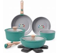 briebe Nest Batterie de Cuisine Induction Céramique avec Poignée Amovible | Set 13 Pièces 2 Casseroles et 3 Poêles Empilable, Antiadhésif Suisse ILAG sans PFOA, Aluminium Moulé,Four, Design Scandinave