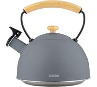 Bouilloire à Induction Théière Sifflet 2,3L Acier Inox., Poignée en Bois Briebe Nordic Gris 3 G