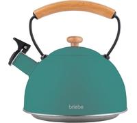 briebe Nordic Bouilloire Induction Sifflante 2,3L, Retro, Acier Inoxydable, Tout Feux: Plaque Vitrocéramique, Gaz, Électrique, Poignée en Bois Cool Touch, Vintage, Pour Thé, Café, Tea Pot, Vert
