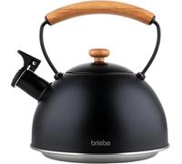 briebe Nordic Bouilloire Induction Sifflante, Retro, Acier Inoxydable, 2,3 L, Tout Feux: Plaque Vitrocéramique, Gaz, Électrique, Poignée en Bois Cool Touch, Vintage, Pour Thé, Café, Tea Pot, Noir