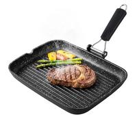 briebe Poêle à griller en titane noir avec rayures, Induction, Poêle à griller en titane antiadhésif, Aluminium moulé, Sans PFOA, Poignée pliable, Convient pour vitrocéramique, Gaz (34 x 24 cm)