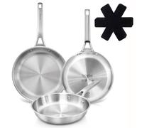 briebe Pure Inox Poêle en acier Inoxydable à Induction 20-24-28 cm | Tricouche (Tri-Ply) Sans Revêtement, Sans PFOA, Compatible Tous Feux, Four