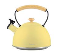 Bouilloire à Induction Théière Sifflet 2,3L Acier Inox. Retro, Poignée en Bois Briebe Pastel Jaune