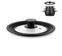 briebe TotaLid Couvercle Universel pour Poêle, Multidiamètre 24/26/28 cm | Bord en Silicone, Verre, sans BPA, pour Casseroles, Marmites, Noir