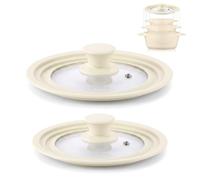 Briebe Couvercles universels TotaLid Lot 2 verre, bord silicone, sans BPA 16/18/20 & 24/26/28 Crème