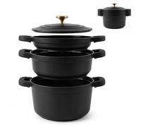 briebe Totem Batterie Cuisine Empilable 4 Pièces Antiadhésif Céramique | Induction Poêle, 2 Casseroles Ø 22cm Aluminium Moulé sans PFOA, Tous Feux, Noir