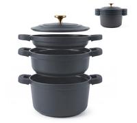 briebe Totem Batterie Cuisine Empilable 4 Pièces Antiadhésif Céramique | Induction Poêle, 2 Casseroles Ø 22cm Aluminium Moulé sans PFOA, Tous Feux, Gris