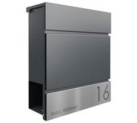 Briefkasten Manufaktur Lippe GmbH Boîte aux lettres design Kant Edition avec compartiment à journaux - Elegance 4 personnalisable avec votre nom et numéro de maison (RAL 7016 gris anthracite)