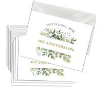 Briefzauber Carte d’invitation anniversaire 40 ans | Lot de 12 cartes & 12 enveloppes | Set DIN A6 avec texte à trous |Decoration anniversaire jubilé - différentes variantes (40 ans - Flor)
