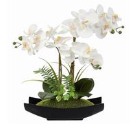 Briful Arrangement de fleurs d'orchidées blanches artificielles en pot noir - Phalaenopsis en soie - Plantes artificielles pour décoration d'intérieur - Pour maison, bureau, cuisine, chambre à coucher