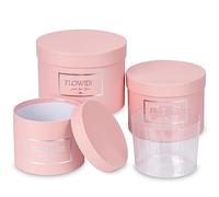 Briful Lot de 3 boîtes cadeaux roses avec couvercles, boîte cadeau ronde avec intérieur en plastique pour fleurs fraîches et plantes séchées petites boîtes cadeaux pour cadeaux, artisanat, décoration