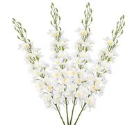Briful Lot de 4 fleurs de delphinium artificielles de 94 cm de haut, fleurs artificielles à tige longue pour vase haut, delphinium en soie blanche, arrangement floral, décoration de jardin de mariage