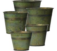 Briful Lot de 5 seaux en métal galvanisé Vintage pour Fleurs de Ferme, Plantes berbes, Plantes - Seau en étain pour décoration d'intérieur, Vert cuivré, Cinq Tailles (9,9 cm/13,9 cm/15,9 cm/18,1 cm)