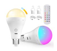 BrightArk Ampoule E27 Rechargeable USB avec Télécommande, RGB 12+3 Températures de Couleur Ampoule LED Batterie Rechargeable Dimmable avec Fonction de Timing (2 Pack)