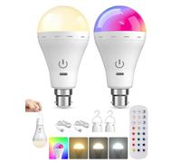 BrightArk Lot de 2 ampoules rechargeables RVB avec télécommande, 3 couleurs + ampoule rechargeable USB RVB B22, ampoule à intensité variable avec minuterie et toucher pour la maison, les fêtes, le
