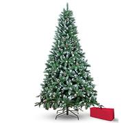 Brigros Arbre de Noël Artificiel Aiguille de pin épaisse 1278 Branches, Sac, Effet réaliste, Branches à Crochet, Montage Facile, PVC, Base métallique, Ignifuge (210 cm, enneigé)