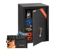 Brihard Business XL Coffre-fort à Clé 50 x 35 x 36 cm avec Sac Ignifuge, Grand Coffre Fort de Bureau 60 L avec 2 Etagères Réglables, Coffre-fort à Clés pour Argent et Bijoux