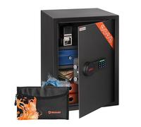 Brihard Business XL Coffre-fort électronique LCD 50 x 35 x 36 cm (H x l x P) avec sac ignifuge, grand coffre-fort numérique de bureau numérique de 0,5 m³ avec 2 étagères réglables en hauteur pour