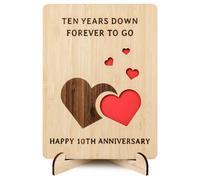 Brikabia Carte de 10e anniversaire de mariage, cadeau de mariage pour femme, mari, carte d'anniversaire de 10 ans en bois faite à la main pour couple, elle, lui