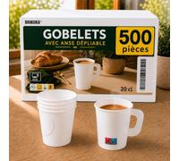 Brikora - 500 gobelet carton 20 nse dépliable - gobelets jetables événementiel boulangerie multi-usage food truck hotel, café boisson chaude froid, épais solide résistant étanche grande quantité