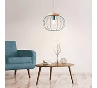 Brilliant 1 lampe suspendue de style Neo rétro - Suspension réglable en hauteur - Certifié FSC - Avec câble raccourcissable en métal/bois - Turquoise - Ø 36 cm et hauteur 1,3 m
