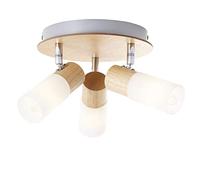 Brilliant 51434/50 Babsan Plafonnier avec 3 Lumières, Métal/Bois/Plastique, E14, 3.5 W, Bois Clair/Blanc
