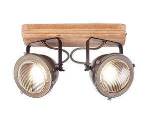 BRILLIANT lampe Carmen Wood faisceau spot 2 flg acier brûlé/bois | 2x PAR51, GU10, 5W, adapté aux lampes à réflecteur (non incluses) | Échelle A ++ à E | Têtes pivotantes
