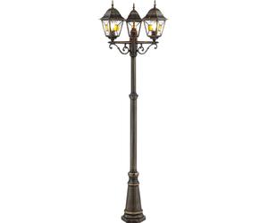 BRILLIANT Lampe d'extérieur rustique JANEL | noir/or | candélabre à trois flammes | IP44 | 3x E27 douille max. 60W | dimmable avec ampoule adaptée | métal/verre