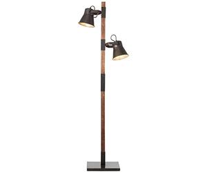 BRILLIANT lampe Plow lampadaire 2 lumières noir acier/bois | 2x A60, E27, 10W, adapté aux lampes standard (non incluses) | Échelle A ++ à E | Avec pédale
