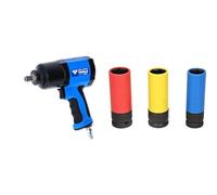 BRILLIANT TOOLS BT160100 Tournevis à percussion à air comprimé 1/2", 1 450 Nm [Powered by KS TOOLS] & BT691005 1/2" Set de douilles à chocs pour jantes aluminium, 17/19 / 21 mm, 3 pcs