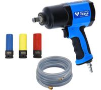 BRILLIANT TOOLS hocs pneumatique 1/2" 1.450 Nm incl. jeu de douilles + tuyau en PVC tissé