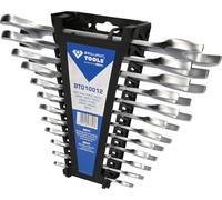 BRILLIANT TOOLS Jeu de Clés Fourche Double, 12 Pièces BT010012, Lot Clés Plates Doubles dans un Porte Outil en Acier Chrome Vanadium Finition Satinée - en Angle 15° - Pratique et Robuste Bleu/Noir