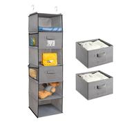 BrilliantJo Rangement penderie 6 étagères avec 2 tiroirs Amovibles Rangement penderie avec 4 Poches pour vêtements - Gris(30x 30 x 110cm)