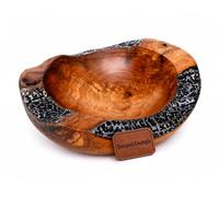 Brillibrum Bol en bois de teck avec décoration en aluminium - Petit bol en teck - Accessoire d'intérieur unique - 25 cm