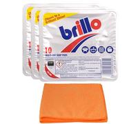 Brillo Lot de 3 x 10 tampons de savon multi-usage avec chiffon de nettoyage en microfibre ultra absorbant