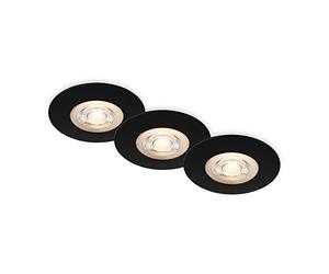 Briloner 7044-035 Set de 3 lampes encastrées plafond LED, lampes encastrées ultraplates, spots encastrés salle de bain, spots encastrés salle de bain IP65, noir mat, 90x25 mm (DxH)