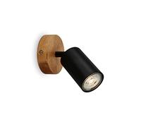 Briloner - Applique rétro avec bois, Applique vintage, douille GU10, spot orientable, spot mural rustique, noir-bois, 90x85 mm 2922-015