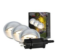 BRILONER - éclairage de jardin Connect to Shine 12V, lot de 3 spots encastrables au sol avec éclairage latéral, kit de base avec transformateur, IP65, lumière blanc chaud, 35x36 mm, argent