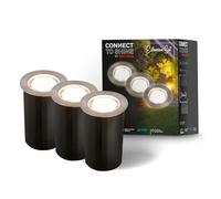 BRILONER - éclairage de jardin Connect to Shine 12V, lot de 3 spots encastrables au sol LED avec manchon, kit d'extension, IP67, lumière blanc chaud, spots encastrables au sol, 45x66 mm, argent